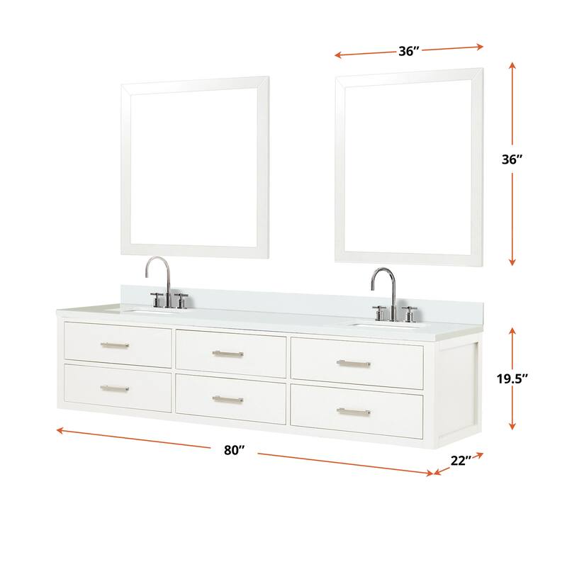 Castor 60 in W x 22 in D Black Double Bath Vanity, White Quartz Top, Faucet Set, and 28 in Mirrors