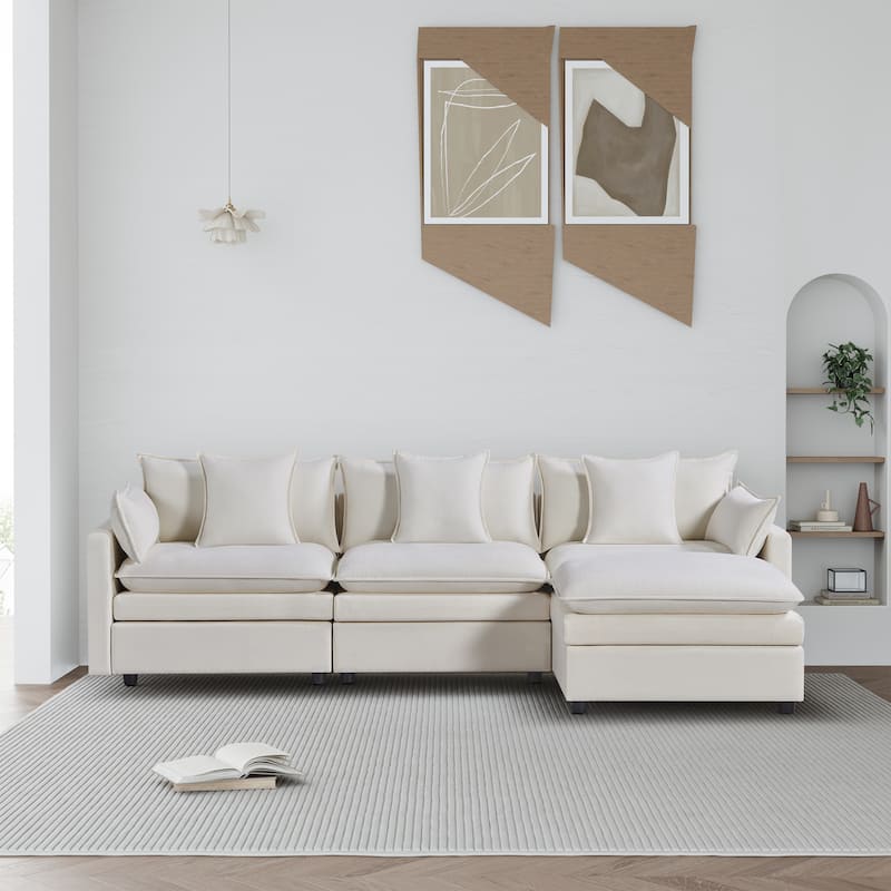 108.66"Chenille L-shaped Sectional Sofa with Convertible Chaise,Comfy Cloud Couch Deep Sectional Sofa with Ottomans