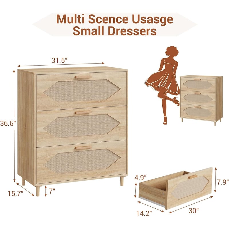 Rustic Oak 3 Drawer Dresser for Bedroom