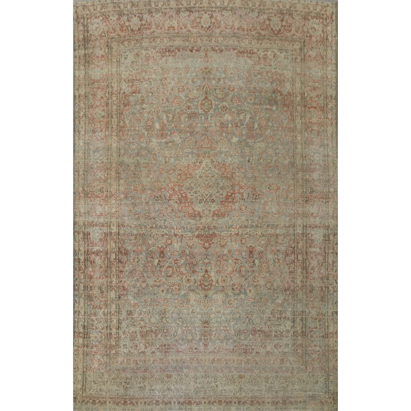 Hand Knotted Oriental 100% Wool Carpet Traditional Floral Navy Blue & Blues Kashan Area Rug - 11' 2'' X 8' 8''