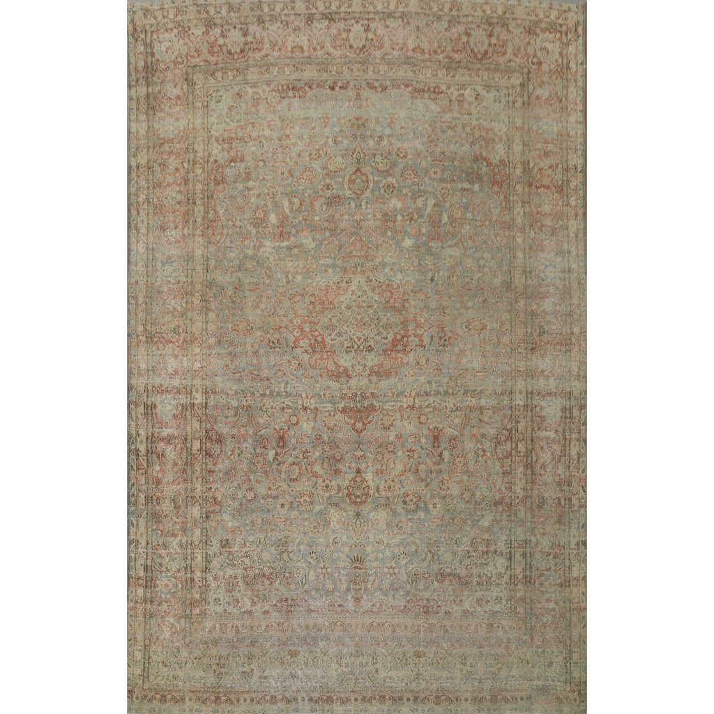 Hand Knotted Oriental 100% Wool Carpet Traditional Floral Navy Blue & Blues Kashan Area Rug - 11' 2'' X 8' 8''