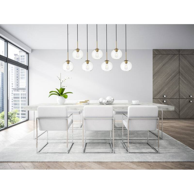 7-Light 54 inch Pendant with Clear Glass - Brass