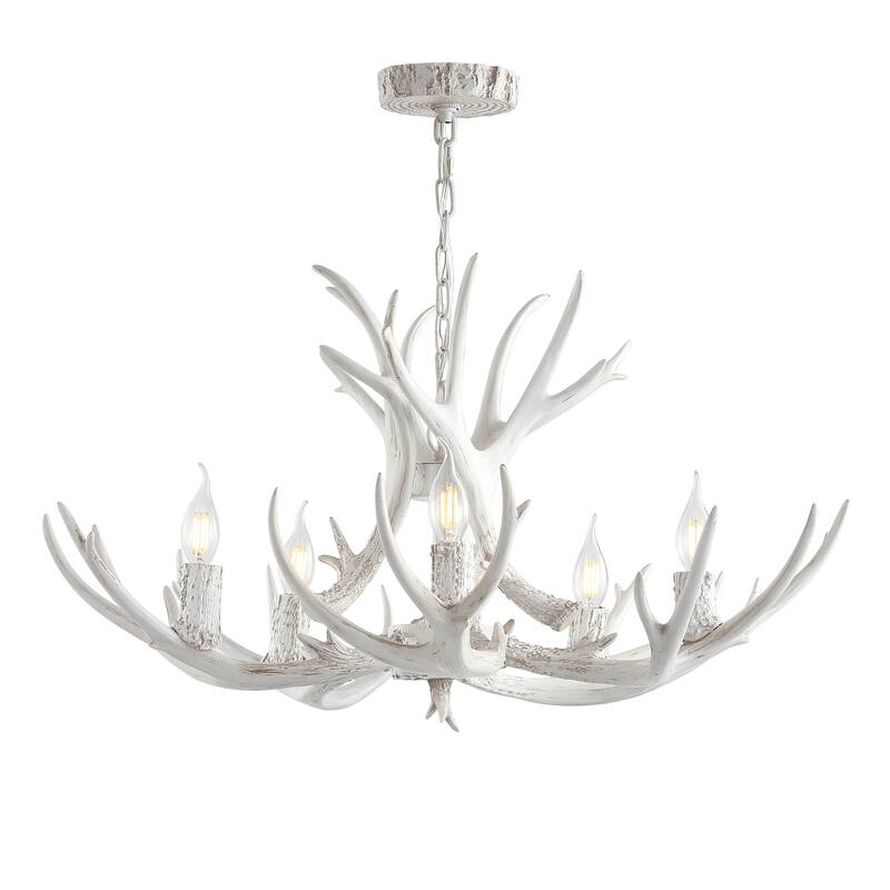 Apollo Adjustable Resin Antler 5-Light LED Chandelier, by JONATHAN Y - 30"
