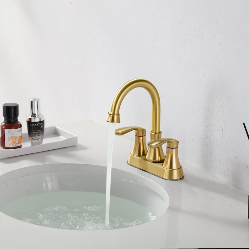 Double Handle three Hole Bathroom Faucet - Gold