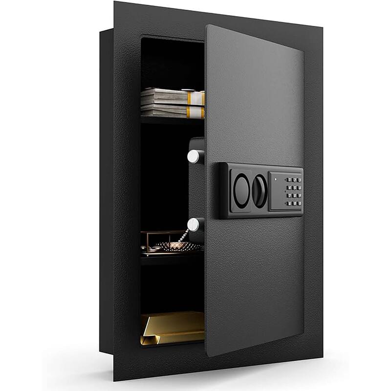 Digital Flat Recessed Wall Safe Home Security Gun Cash Box Locking - Black