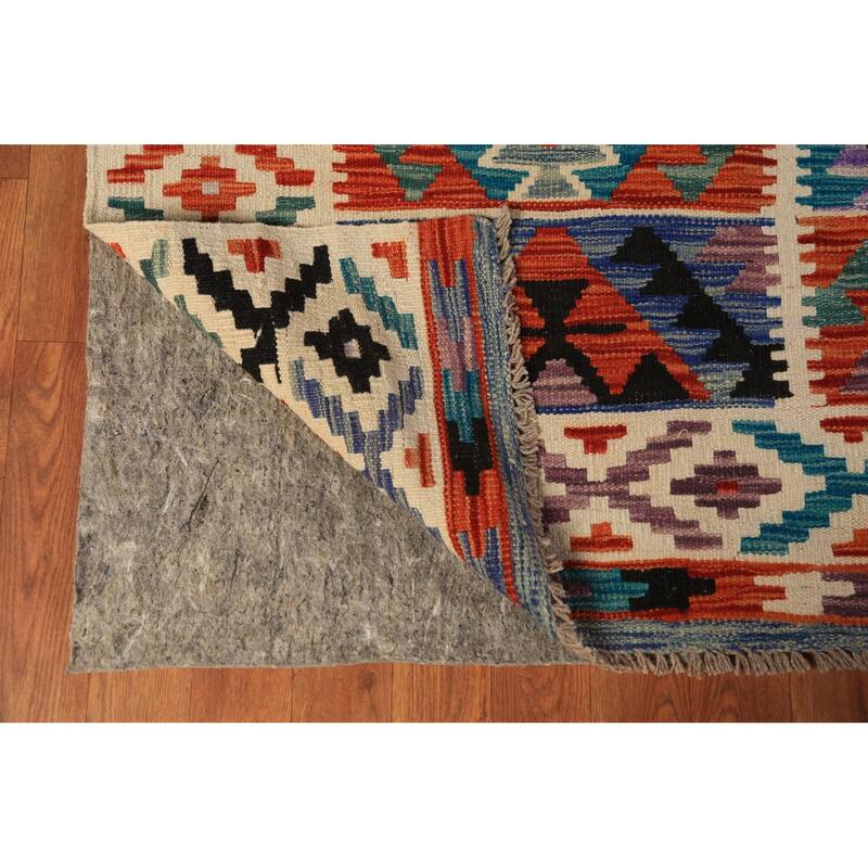 Geometric Kilim Oriental Area Rug Hand-Woven Multi-Color Wool Carpet - 8'4"x 11'6"