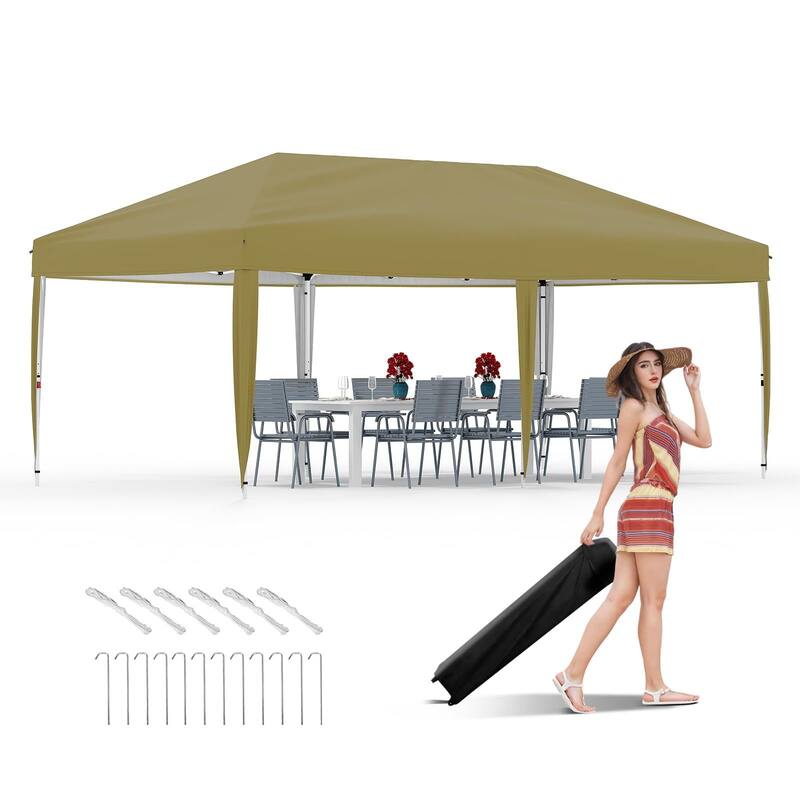 Instant Pop-Up Canopy Tent, No Sidewalls, for Beach, Party - Khaki - 10*20Ft