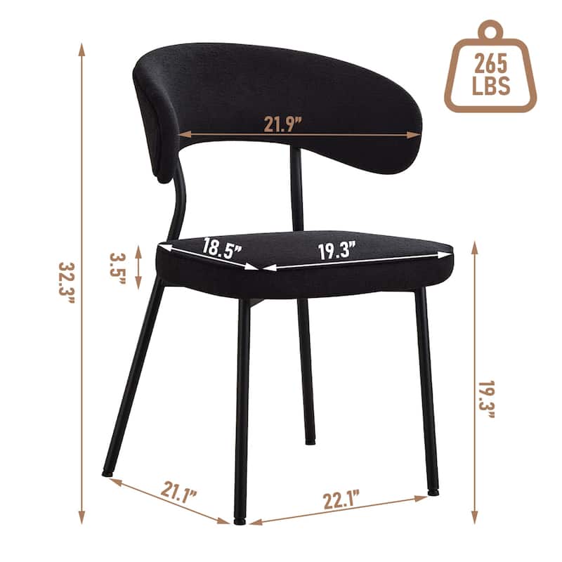 XINMICS Dining Chairs with Curved Backrest, Modern Fabric Upholstered Boucle Kitchen Dining Room Chairs Set of 2/4/6