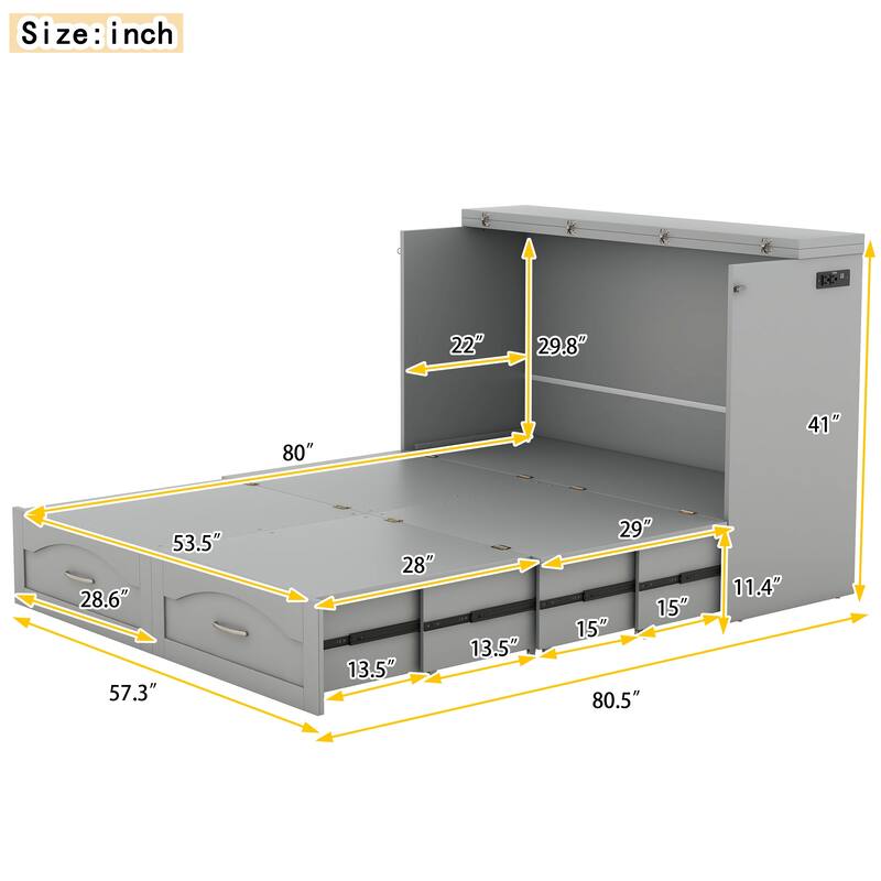 Murphy Bed Wall Bed with Drawer and a Set of Sockets & USB Ports