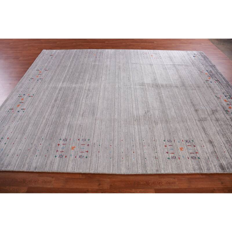Hand Knotted Oriental 100% Wool Carpet Tribal Tribal Greys & Charcoal Gabbeh Area Rug - 9' 11'' X 7' 9''