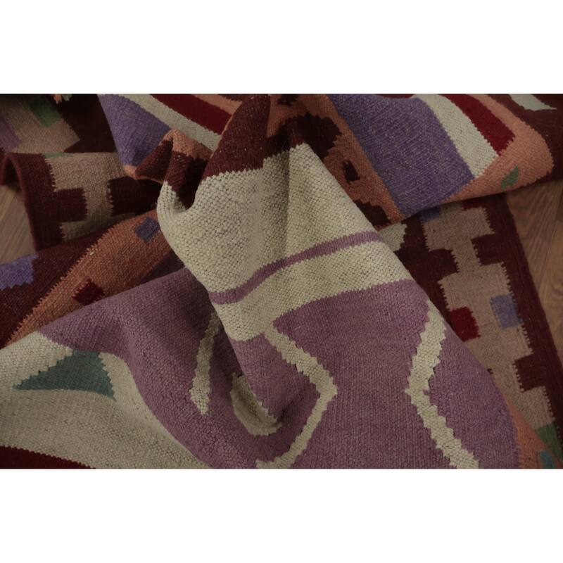 Hand Woven Oriental 100% Wool Carpet Southwestern Tribal Multi-Colored Kilim Runner Rug - 12' 10'' X 3' 3''