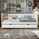preview thumbnail 1 of 26, Wood Twin Size Platform Bed with Guardrail,Trundle and Open Fence Design,Kids and Baby White