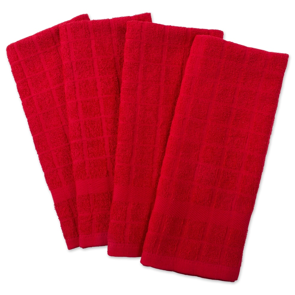 Kitchen Towels Set of 4 dish hand Autumn Fall Burgundy Red White
