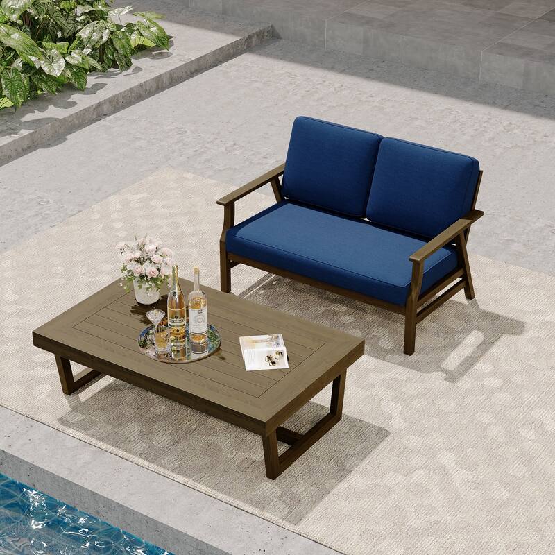 Modern Wood Outdoor Patio Sofa Loveseat with Cushion