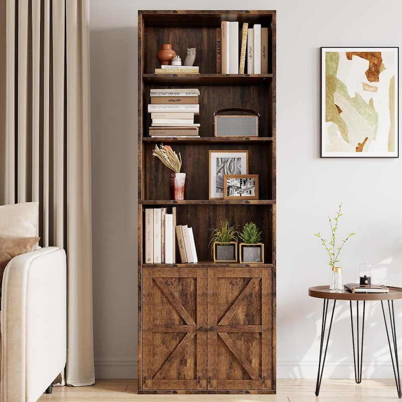 71.4" Tall Bookshelf, 4-Tier Bookcase, Book Shelf, Open Storage Shelf with Doors