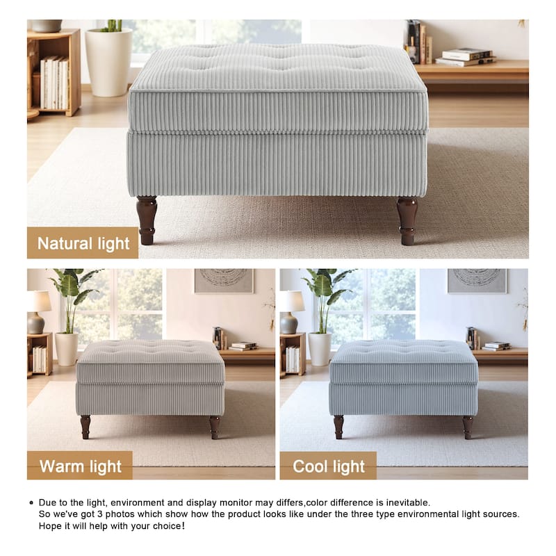 Corduroy Flip Top Dual-Use Storage Ottoman Coffee Table