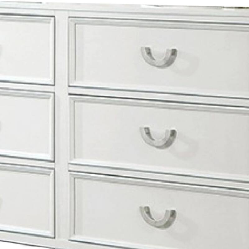Kiki Wide Dresser with 6 Drawers, Bracket Feet, White Solid Wood