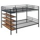 preview thumbnail 2 of 26, Twin Over Full Metal Bunk Bed with 5-Tier Shelves, Heavy Duty Bunk Bed Frame with Built-In Stairs & Mesh Guardrails