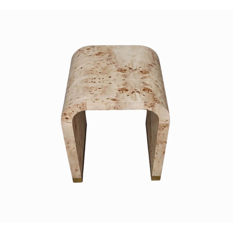 Beige Wood Rectangular End Table with Abstract Base and Thick Top - 20” x 18” x 25” (D x W x H)