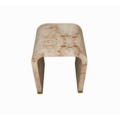 Beige Wood Rectangular End Table with Abstract Base and Thick Top - 20” x 18” x 25” (D x W x H)