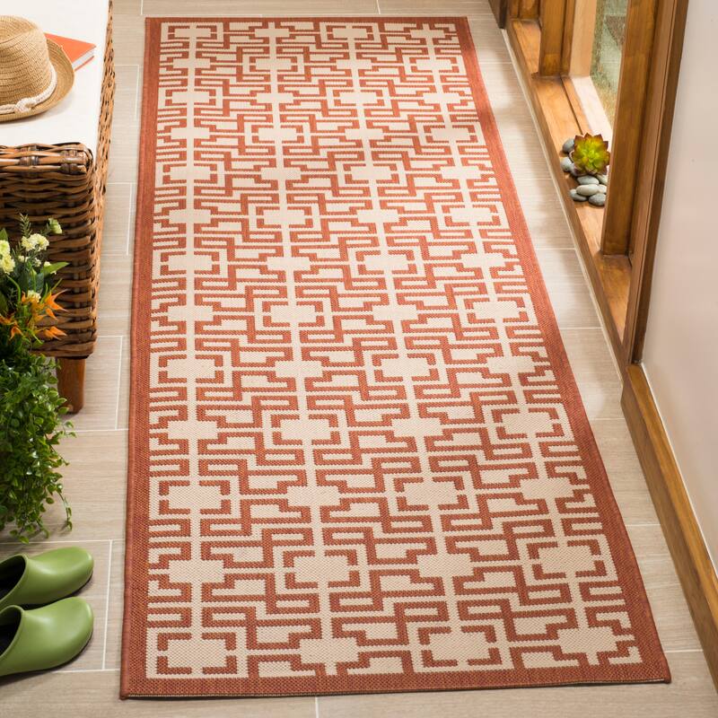 Martha Stewart by SAFAVIEH Hrissoula Indoor/ Outdoor Waterproof Rug - 2'7" x 8'2" Runner - Beige/Terracotta
