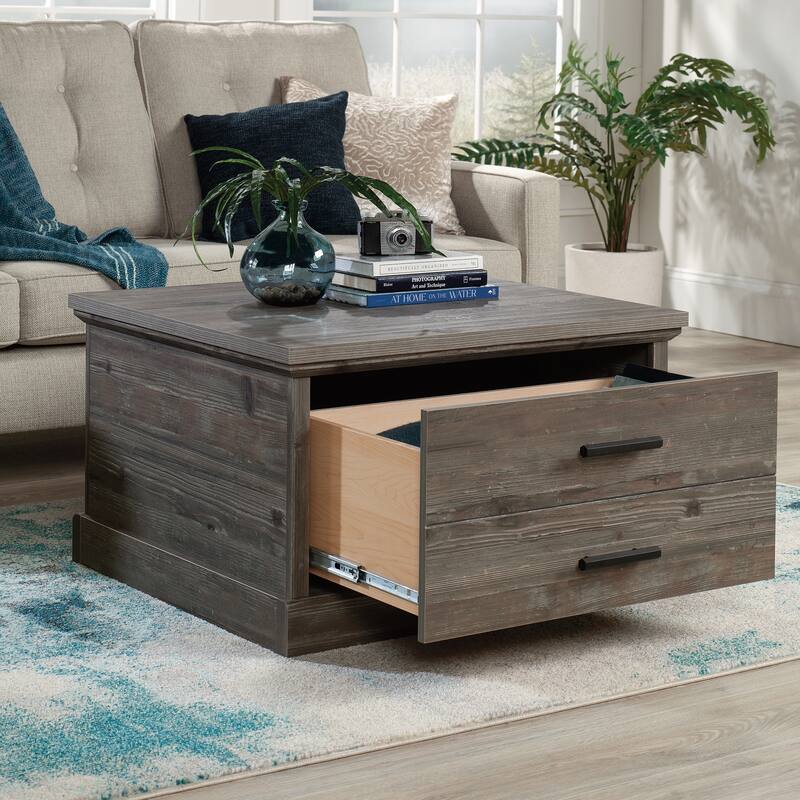 Rustic Brown Side Table with Storage Drawer and Adjustable Shelf 32 Inch Long