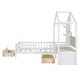 preview thumbnail 11 of 16, Twin Size House Bed with Upholstered Sofa, Charging Station, Wireless Charging, Shelves, 2-Drawers, Space-Saving Design, White