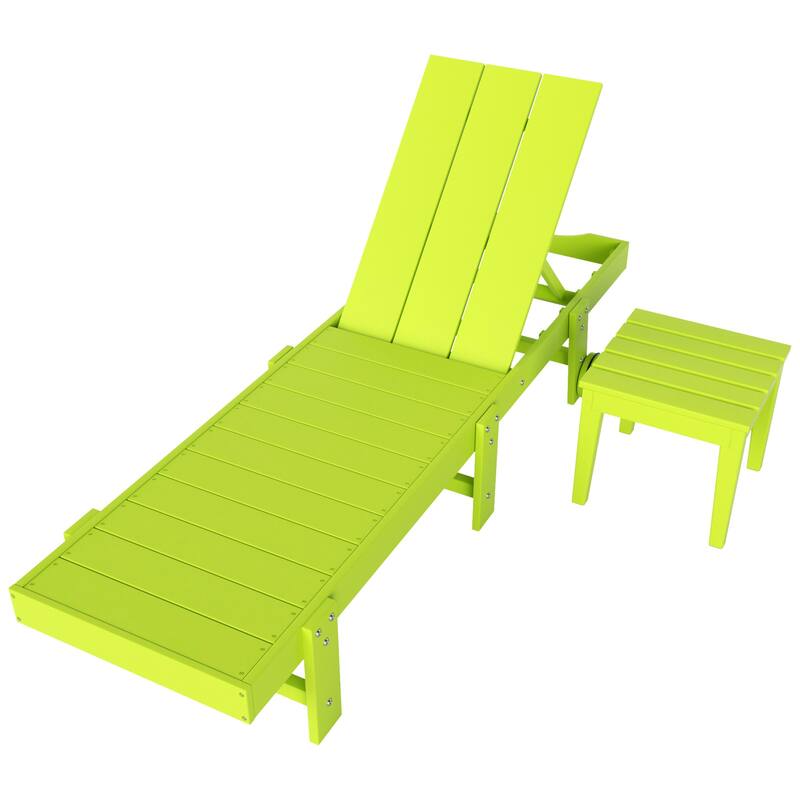 Polytrends Shoreside Modern Poly Eco-Friendly All Weather Reclining Chaise Lounge With Wheels and Side Table (2-Piece Set)