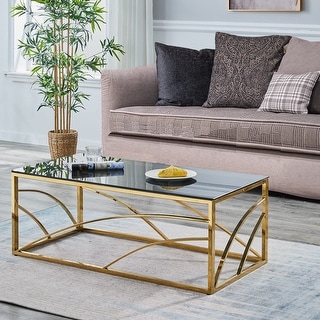 Gold Glass Coffee Table for Living Room 47.24" Stainless Steel Coffee ...