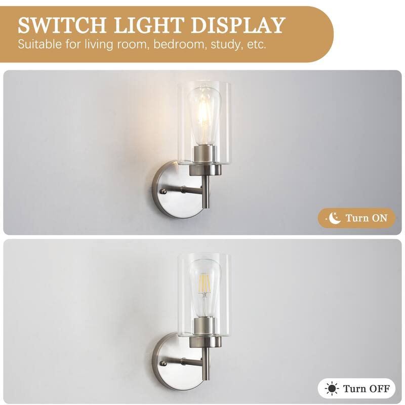 1-Light Modern Wall Sconce Bathroom Vanity Light with Glass Shade