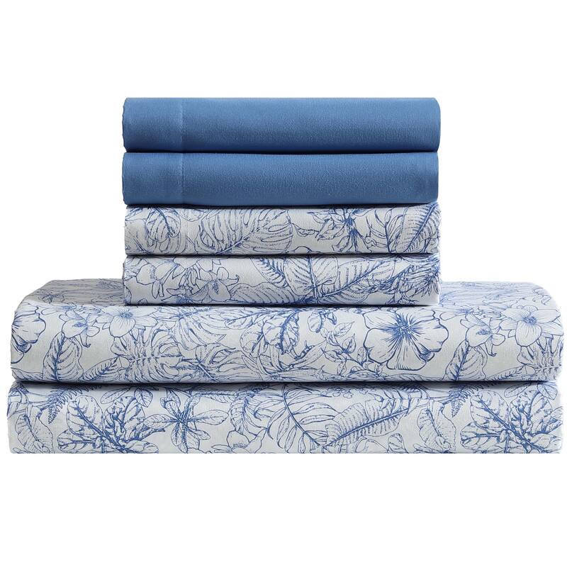 Cooling 6PC Sheet Set - King - Tropical Toile Blue