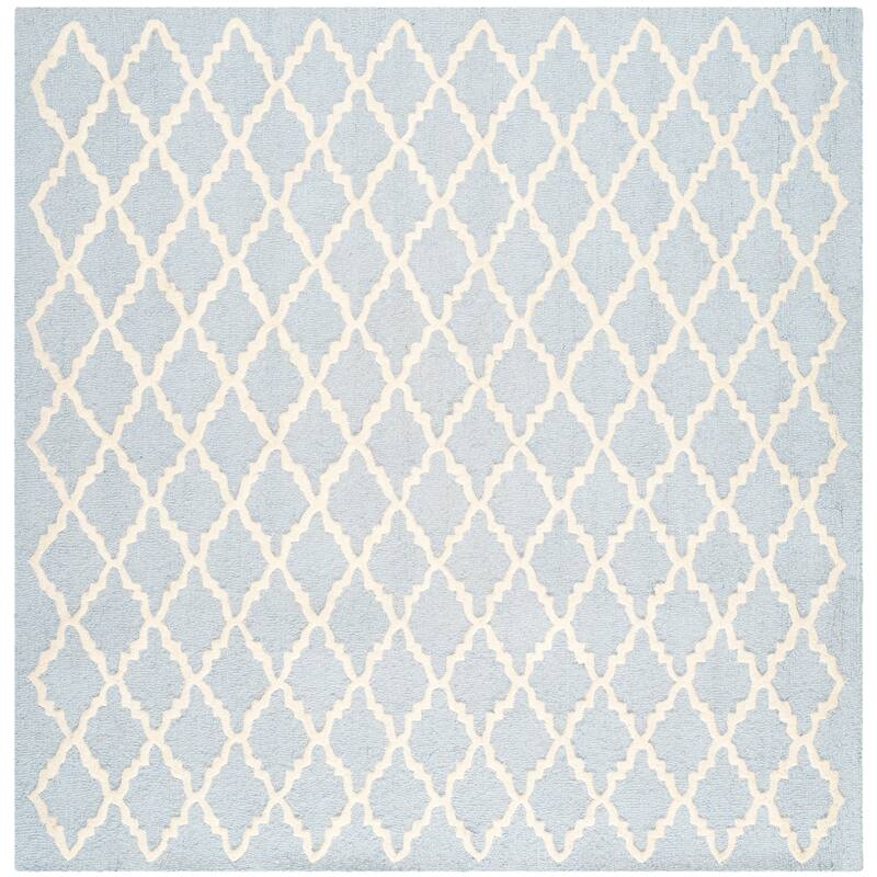 SAFAVIEH, Handmade Cambridge Reny Modern Moroccan Wool Rug - 6' Square - Light Blue/Ivory