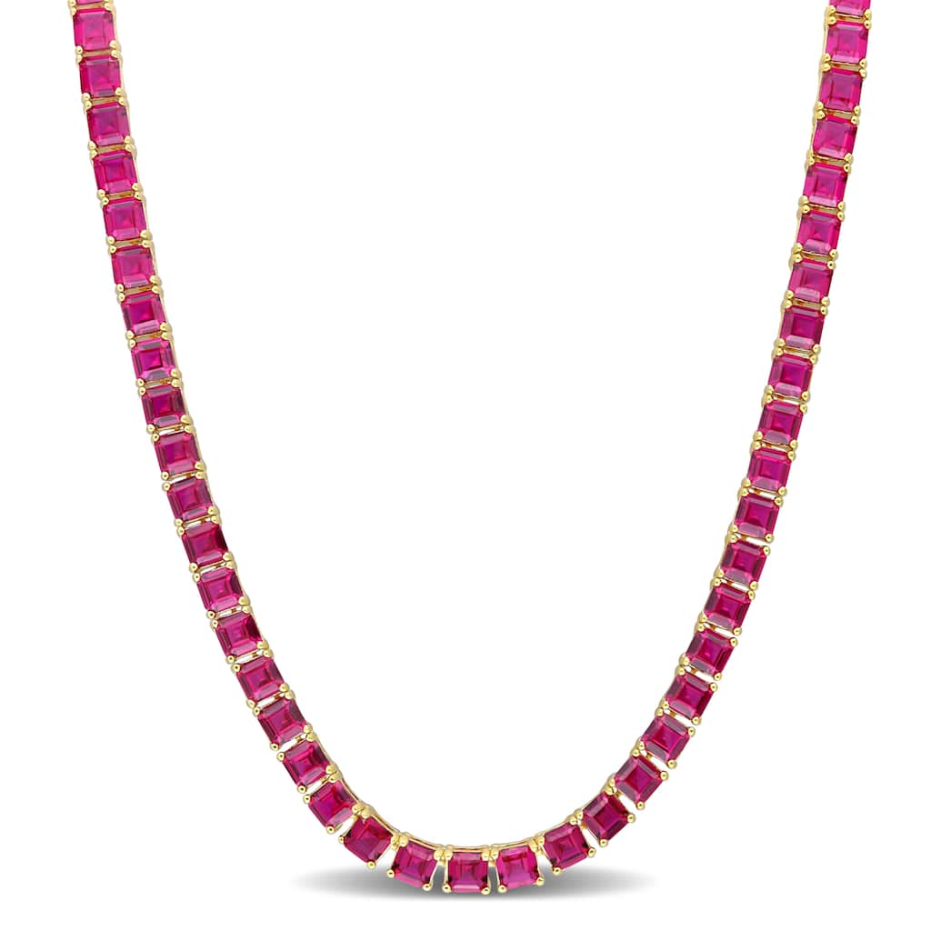 Miadora Created Ruby Necklace in Yellow Plated Sterling Silver