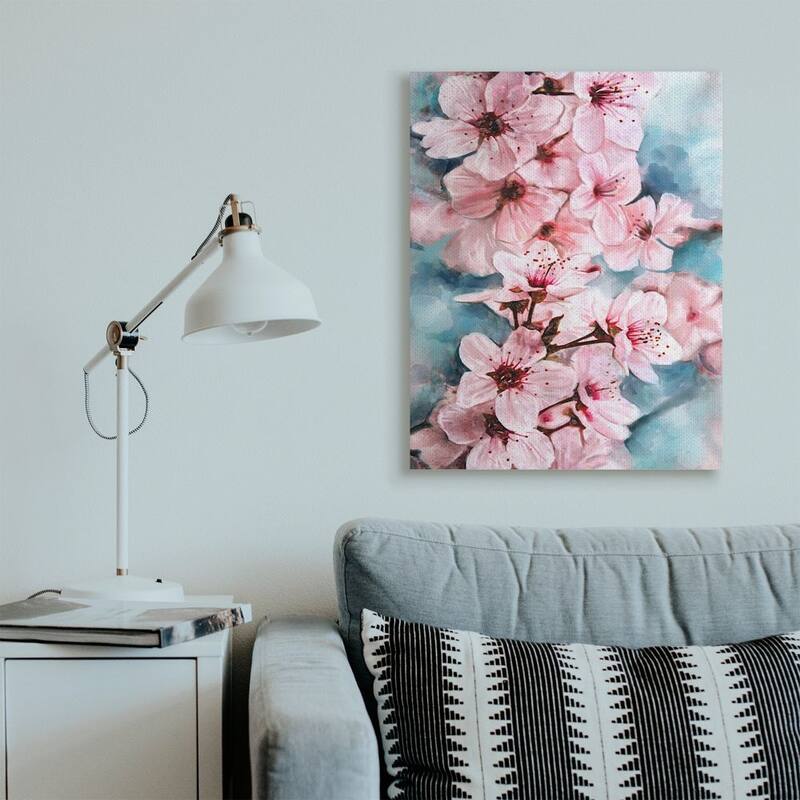 Stupell Branch of Blooming Cherry Blossoms Pink Blue Canvas Wall Art - Multi-Color