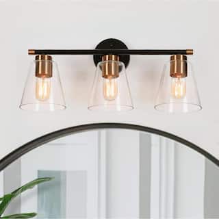 Fnly Modern Farmhouse 3-light Black Gold Bathroom Vanity Light LED Dimmable Cone Sconce with Clear Glass