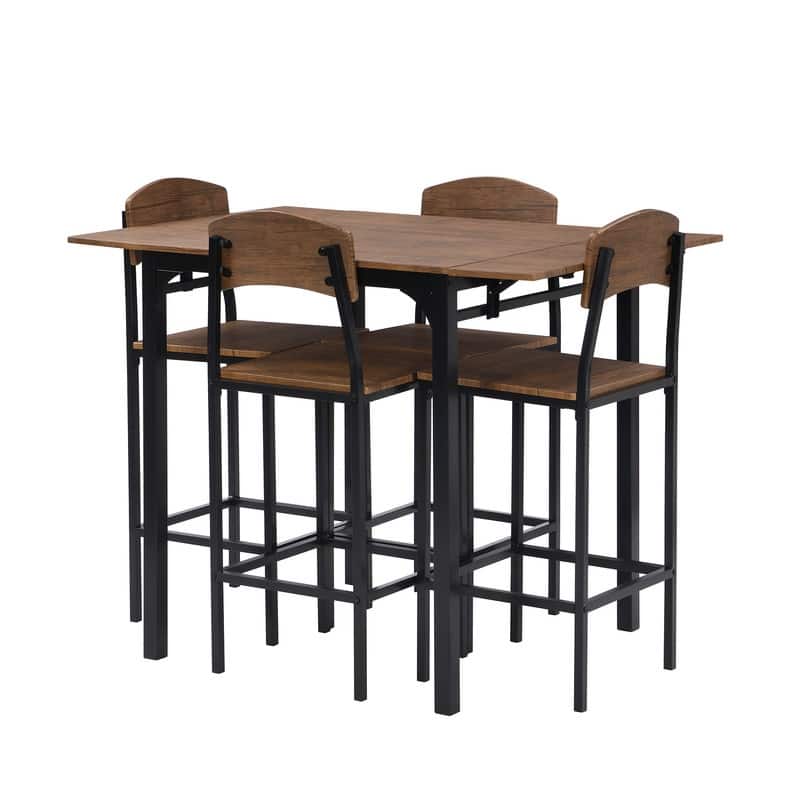 5-Piece Counter Height Drop Leaf, Folding Table and Chairs for 4, Farmhouse 5-Piece Dining Table Set for Living Room Kitchen