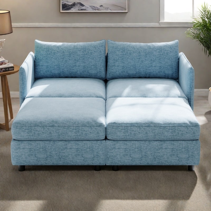 68" Chenille Modular Love Seat with Storage Chaise, Mid-Century Design, and 250lb Capacity