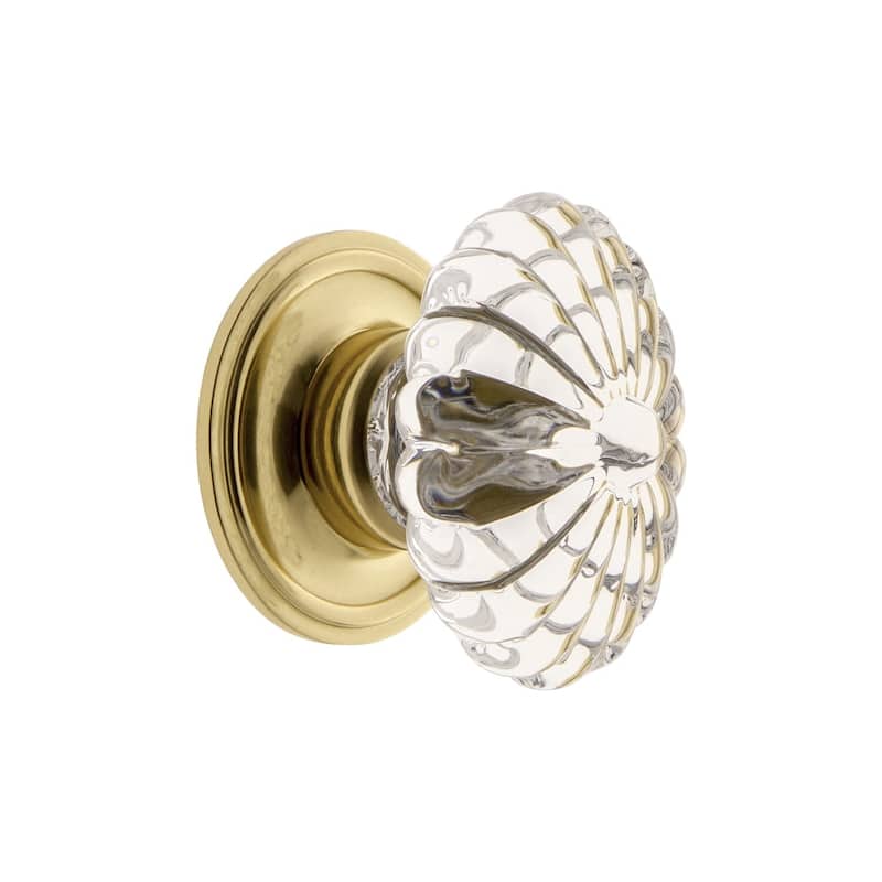 Grandeur BURG-CRYS-KNOB-GEO Burgundy 1-3/4" Vintage Flower Fluted - Polished Brass