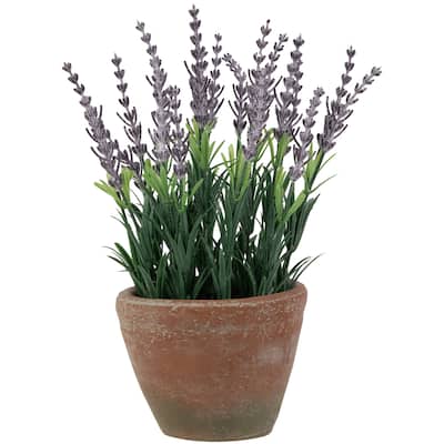 Artificial Lavender and Leaves in Weathered Pot - 10"