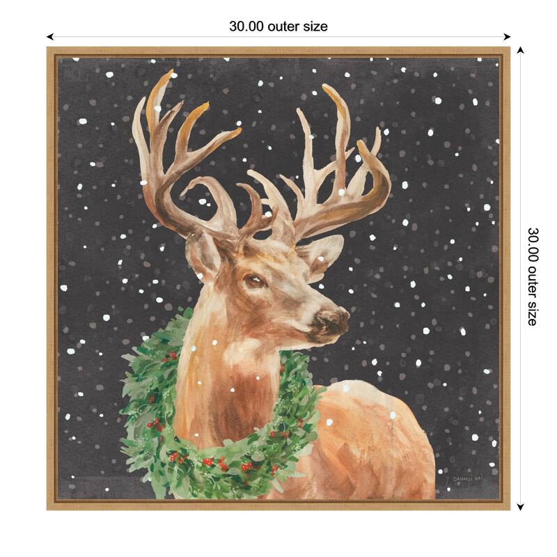 Woodland Holidays Stag Black by Danhui Nai Framed Canvas Wall Art Print - 30 x 30 in