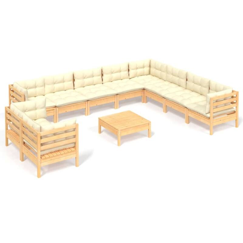 vidaXL Solid Pinewood Patio Lounge Set 11 Piece with Cushions Multi Colors