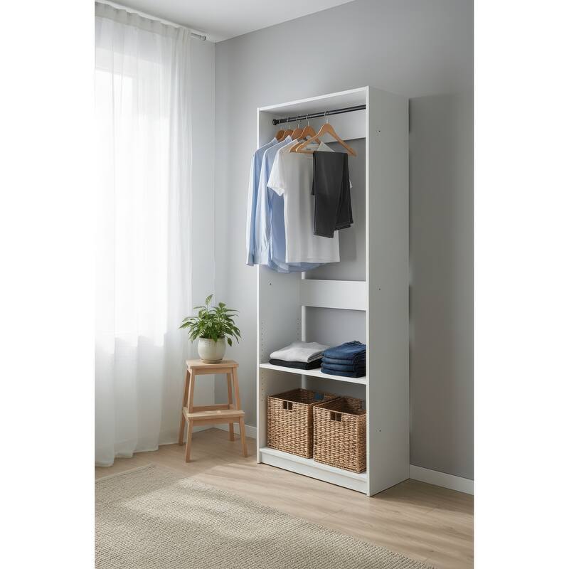 Prosper 32" White Wood Walk-in Closet with Two Rods - 31.4"W x 15.7"D x 83" H