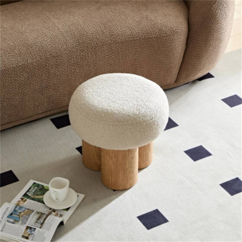 Mushroom Stool with Lamb Wool Seat,Barrel PVC Pipe with Walnut Veneer