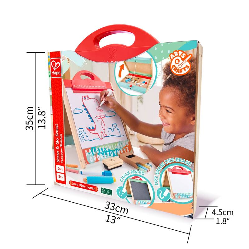 Hape Store & Go Double-Sided Easel W/ Blackboard & Magnetic Whiteboard
