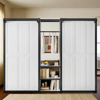 Twin Size Foldable Metal Murphy Bed with Wardrobe, Shelves, and Power Outlet, Space-Saving 2-in-1 Design