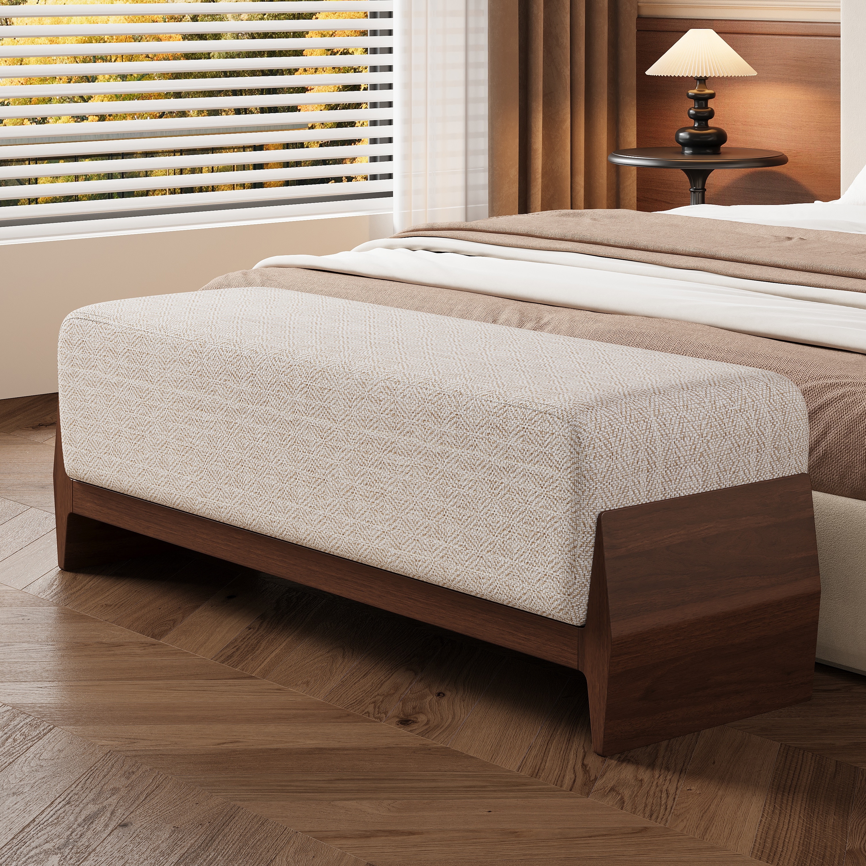 Christopher Knight Home - Julie Modern Rubber Wood Upholstered Bench with Thick Soft Cushion