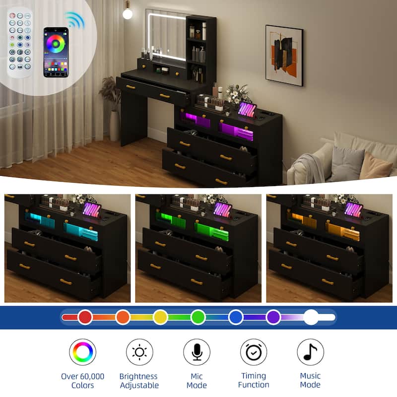 Moasis 64.9'' Makeup Vanity Desk Set with Drawers Storage Dresser & LED Lighted Mirror