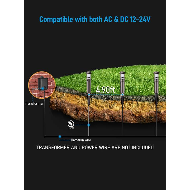 5CCT LED Pathway Landscape Lights, Low Voltage, IP65, Aluminum - 12pack