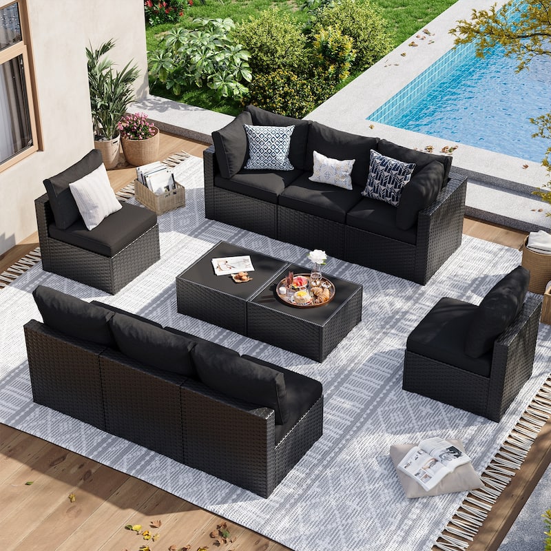 Wicker Rattan Patio Sectional Sofa Set