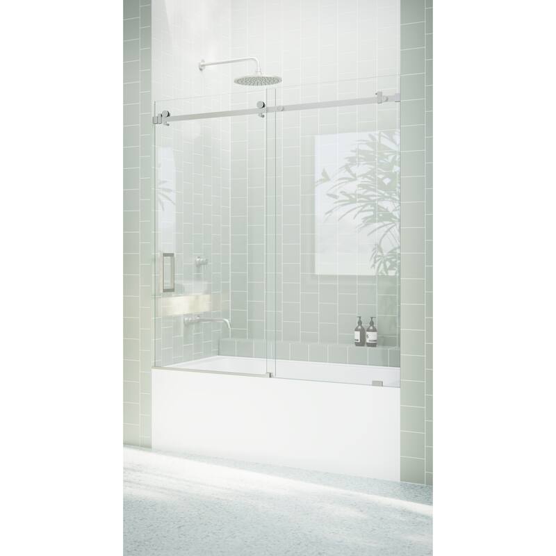 Glass Warehouse 52 in. - 56 in. x 60in. Frameless Bath Tub Sliding Shower Door with Square Hardware